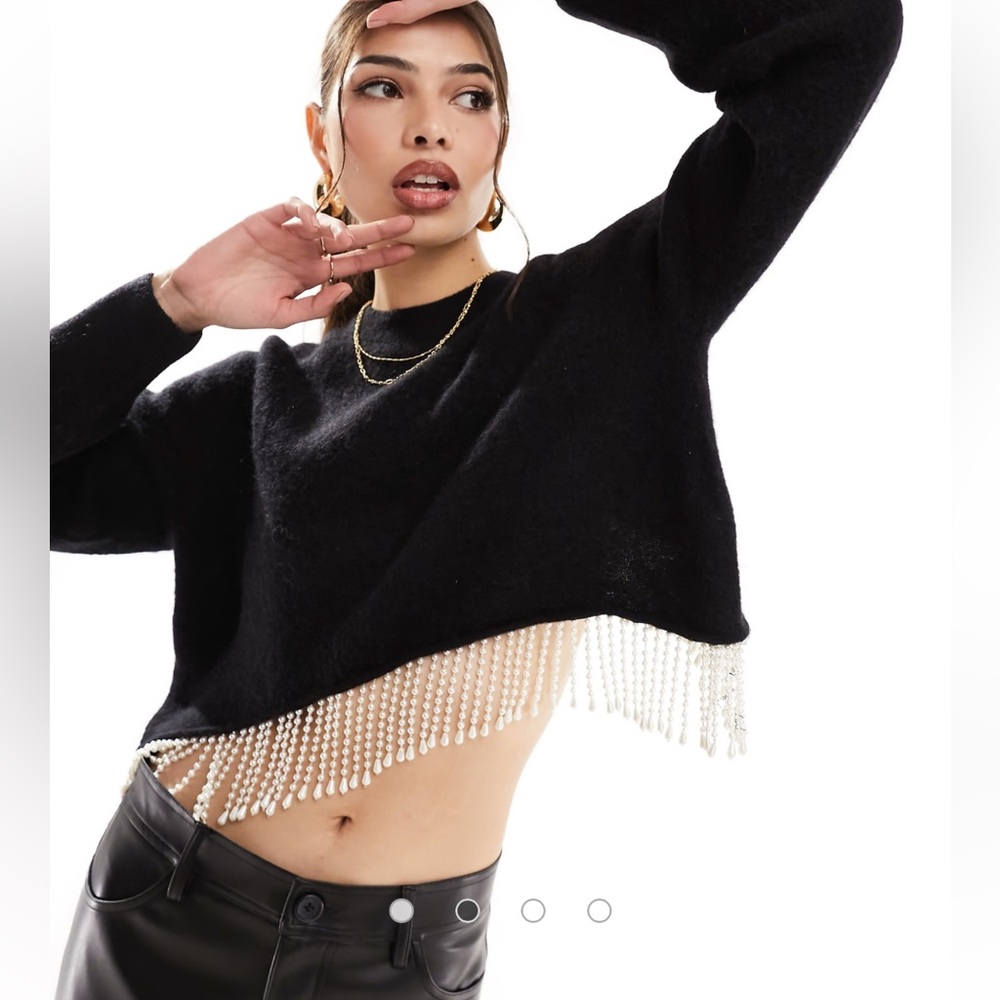 & Other Stories Black Sweater with Pearl Fringe